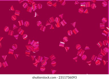 Light Purple, Pink vector background with triangles, circles, cubes. Decorative design in abstract style with lines, dots, cubes. Pattern can be used for websites.
