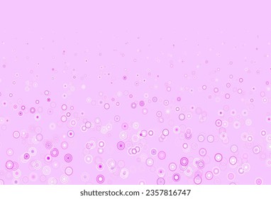 Púrpura claro, fondo vector rosado con puntos. Ilustración abstracta con burbujas de colores al estilo natural. Patrón de anuncios, folletos.