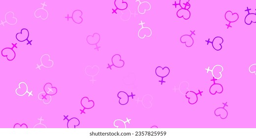 Light Purple, Pink vector background with woman symbols. Colorful feminism symbols with a gradient in modern style. Background for International Women’s Day.