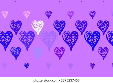 Light Purple, Pink vector background with Shining hearts. Shining illustration with hearts on abstract template. Design for a business advert of anniversary.