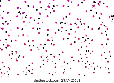 Púrpura claro, fondo vector rosado con triángulos, círculos, cubos. Ilustración con un conjunto de círculos coloridos, triángulos, cuadrados. Mejor diseño para tu anuncio, afiche, banner.