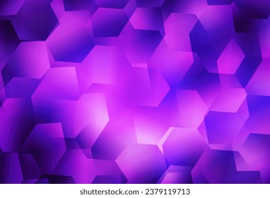 Púrpura claro, fondo vector rosado con conjunto de hexágonos. Desenfoque del fondo con hexágonos coloridos. Patrón para las páginas de aterrizaje.