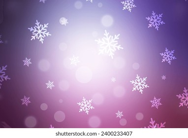 Light Purple, Pink vector background in Xmas style. Abstract gradient illustration with colorful Christmas things. Best design for a college poster, banner.