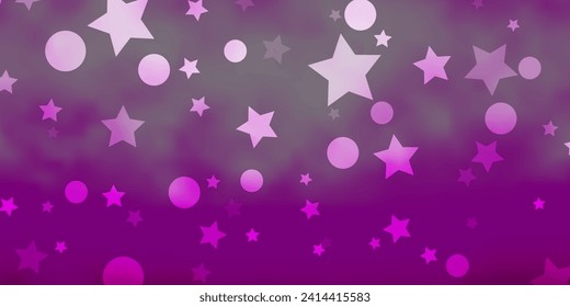 Light Purple, Pink vector background with circles, stars. Colorful disks, stars on simple gradient background. Texture for window blinds, curtains.