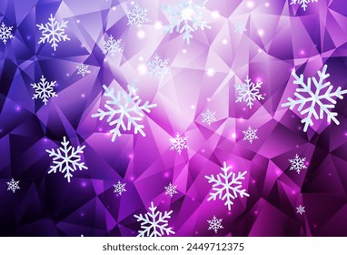 Light Purple, Pink vector background with xmas snowflakes, stars. Colorful snowflakes with gradient snowflakes. Pattern for New Year websites.