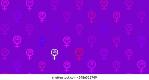 Púrpura claro, fondo de Vector rosa con símbolos de mujer. Ilustración Abstractas con una representación del poder femenino. Antecedentes del Día Internacional de la Mujer.