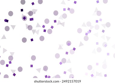 Hellvioletter, rosa Vektorgrafik Hintergrund mit Dreiecken, Kreisen, Würfeln. Kreise, Linien, Rhombus mit buntem Verlauf. Muster für Broschüren, Broschüren