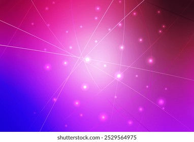 Hellviolett, rosafarbener Vektorhintergrund mit Dreiecken, Kreisen. Dekoratives Design im abstrakten Stil mit Linien, Punkten. Elegantes Design für Tapeten.