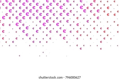 Light Purple, Pink vector background with signs of Euro. Abstract illustration with colored financial digital symbols. The pattern can be used for ad, booklets, leaflets of banks.