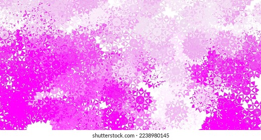 Light purple, pink vector beautiful snowflakes backdrop with flowers. Colorful snow elements in decorative christmas style. New year websites pattern.