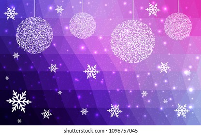Light Purple Pink vector christmas postcard low polygon background. Illustration consisting of triangles. Abstract triangular polygonal origami or crystal design of New Year celebration.