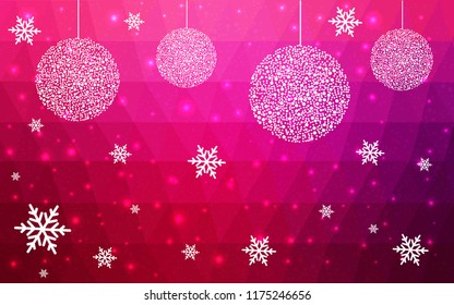 Light Purple Pink vector christmas postcard low polygon background. Illustration consisting of triangles. Abstract triangular polygonal origami or crystal design of New Year celebration.