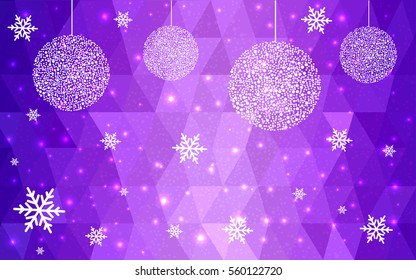 Light Purple, Pink vector christmas postcard low polygon background. Illustration consisting of triangles. Abstract triangular polygonal origami or crystal design of New Year celebration.