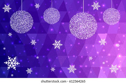 Light Purple Pink vector christmas postcard low polygon background. Illustration consisting of triangles. Abstract triangular polygonal origami or crystal design of New Year celebration.