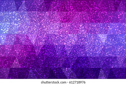 Light Purple, Pink vector christmas polygon background. Low poly Illustration consisting of triangles with snowflakes. Texture background of New Year celebration.