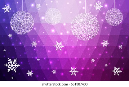 Light Purple Pink vector christmas postcard low polygon background. Illustration consisting of triangles. Abstract triangular polygonal origami or crystal design of New Year celebration.