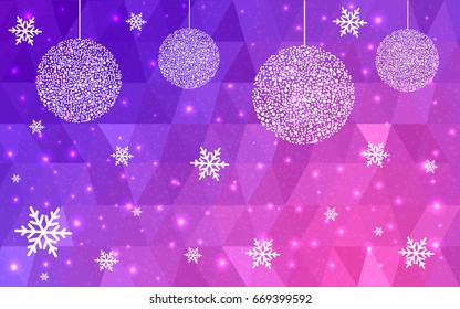 Light Purple Pink vector christmas postcard low polygon background. Illustration consisting of triangles. Abstract triangular polygonal origami or crystal design of New Year celebration.