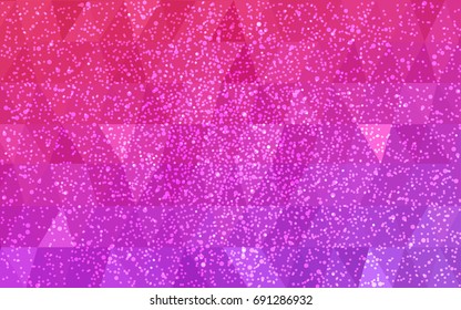 Light Purple, Pink vector christmas polygon background. Low poly Illustration consisting of triangles with snowflakes. Texture background of New Year celebration.