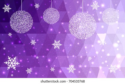 Light Purple Pink vector christmas postcard low polygon background. Illustration consisting of triangles. Abstract triangular polygonal origami or crystal design of New Year celebration.