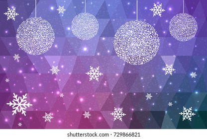 Light Purple Pink vector christmas postcard low polygon background. Illustration consisting of triangles. Abstract triangular polygonal origami or crystal design of New Year celebration.