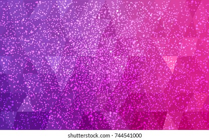 Light Purple, Pink vector christmas polygon background. Low poly Illustration consisting of triangles with snowflakes. Texture background of New Year celebration.