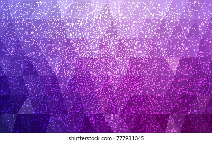 Light Purple, Pink vector christmas polygon background. Low poly Illustration consisting of triangles with snowflakes. Texture background of New Year celebration.