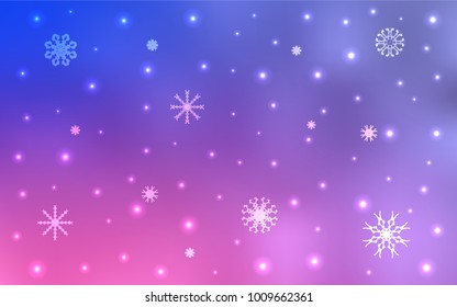 Light Purple, Pink vector cover with beautiful snowflakes. Shining colored illustration with snow in christmas style. The pattern can be used for year new  websites.