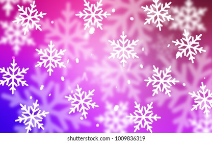 Light Purple, Pink vector cover with beautiful snowflakes. Decorative shining illustration with snow on abstract template. The pattern can be used for new year leaflets.