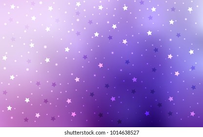 Light Purple, Pink vector cover with small and big stars. Stars on blurred abstract background with gradient. Smart design for your business advert.