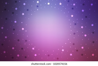 Light Purple, Pink vector cover with small and big stars. Stars on blurred abstract background with gradient. The pattern can be used for wrapping gifts.