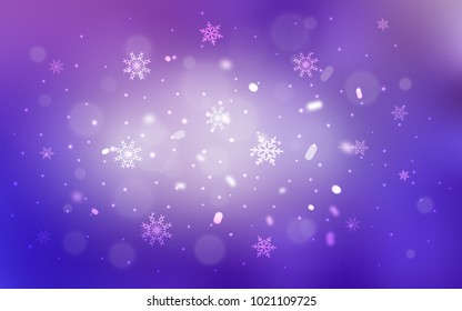 Light Purple, Pink vector cover with beautiful snowflakes. Blurred decorative design in xmas style with snow. The pattern can be used for year new  websites.