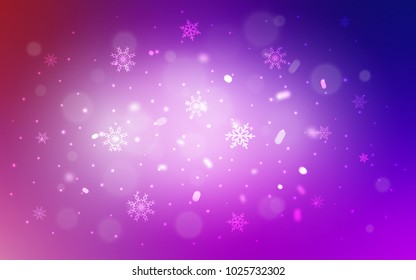 Light Purple, Pink vector cover with beautiful snowflakes. Modern geometrical abstract illustration with crystals of ice. The pattern can be used for new year leaflets.