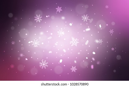 Light Purple, Pink vector cover with beautiful snowflakes. Glitter abstract illustration with crystals of ice. The pattern can be used for new year ad, booklets.