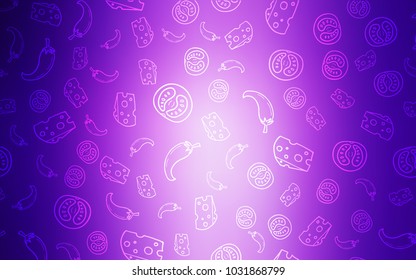 Light Purple, Pink vector cover with cuisine gourmet. Fast Food on blurred abstract background with colorful gradient. Pattern for ad, booklets, leaflets of restaurants.