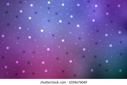 Light Purple, Pink vector cover with small and big stars. Stars on blurred abstract background with gradient. Smart design for your business advert.