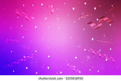 Light Purple, Pink vector cover with happy holiday ribbons. Glitter abstract illustration with colorful confetti, ribbons. New design for ad, poster, banner of your Party.