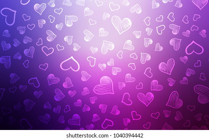 Light Purple, Pink vector cover with Shining hearts. Illustration with hearts in love concept for valentine's day. Beautiful design for your business advert of anniversary.