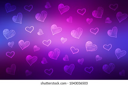 Light Purple, Pink vector cover with Shining hearts. Decorative shining illustration with hearts on abstract template. Beautiful design for your business advert of anniversary.