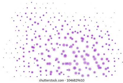 Light Purple, Pink vector cover with beautiful snowflakes. Snow on blurred abstract background with gradient. The pattern can be used for new year ad, booklets.