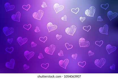 Light Purple, Pink vector cover with Shining hearts. Decorative shining illustration with hearts on abstract template. Pattern for marriage gifts, congratulations.