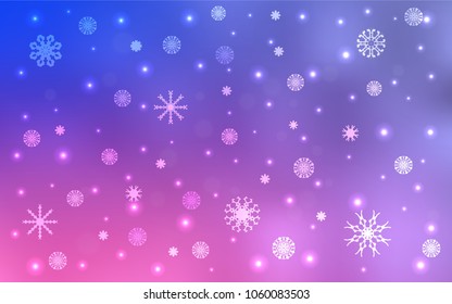 Light Purple, Pink vector cover with beautiful snowflakes. Modern geometrical abstract illustration with crystals of ice. New year design for your ad, poster, banner.