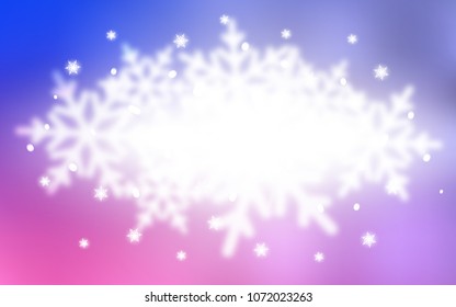 Light Purple, Pink vector cover with beautiful snowflakes. Blurred decorative design in xmas style with snow. The pattern can be used for new year ad, booklets.