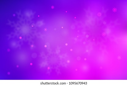 Light Purple, Pink vector cover with beautiful snowflakes. Blurred decorative design in xmas style with snow. New year design for your ad, poster, banner.