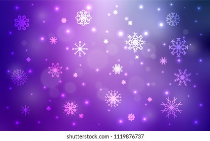 Light Purple, Pink vector cover with beautiful snowflakes. Modern geometrical abstract illustration with crystals of ice. The pattern can be used for year new  websites.