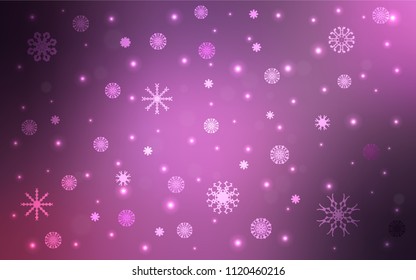 Light Purple, Pink vector cover with beautiful snowflakes. Snow on blurred abstract background with gradient. The pattern can be used for new year ad, booklets.