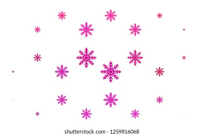 Light Purple, Pink vector cover with beautiful snowflakes. Snow on blurred abstract background with gradient. The template can be used as a new year background.