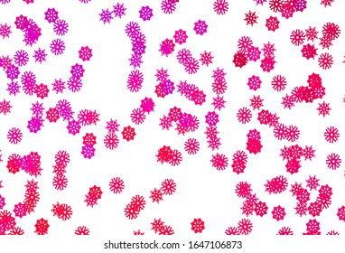 Púrpura clara, cubierta vectorial rosa con hermosos copos de nieve. Ilustración decorativa brillante con nieve sobre plantilla abstracta. La plantilla se puede utilizar como fondo de año nuevo.