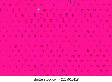 Light purple, pink vector cover with english symbols. Blurred design in simple style with signs of alphabet. The pattern can be used for school, grammar websites.