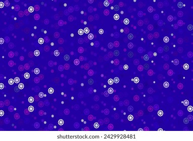 Hellviolette, rosa Vektorabdeckung mit schönen Schneeflocken. Moderne geometrische abstrakte Illustration mit Eiskristallen. Das Muster kann für Neujahrsblättchen verwendet werden.