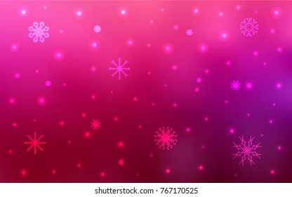 Light Purple, Pink vector cover with beautiful snowflakes. Snow on blurred abstract background with gradient. The template can be used as a new year background.
